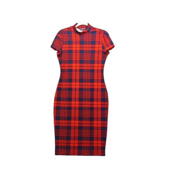 SHEIN Dresses & Skirts - SHEIN Women Dress Plaid Bodycon Red Blue Knit Pullover Size M(8-10)